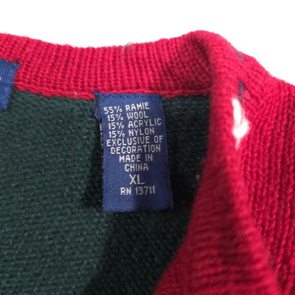 VTG Americana Christmas Sweater Cardigan XL Ugly Party USA 90s Wool Shoulder Pad - Picture 13 of 15